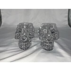 NEW 2 CRYSTAL SKULL SHAPE HALLOWEEN VOTIVE CANDLE HOLDERS DIAMOND STAR CORP